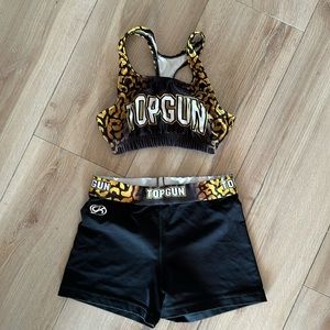 Topgun Cheer girls set sports bra and shorts.